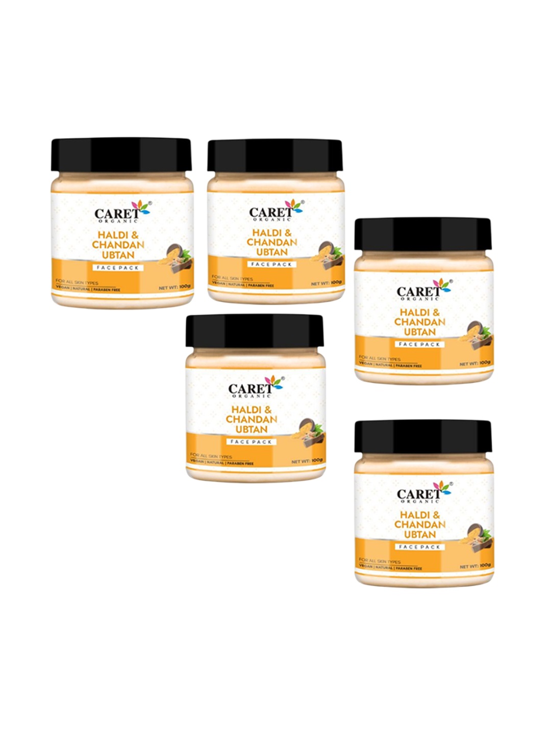 

CARET ORGANIC Set Of 5 Haldi Chandan Ubtan Face Pack With Mulberry Extract - 100 g Each, Yellow