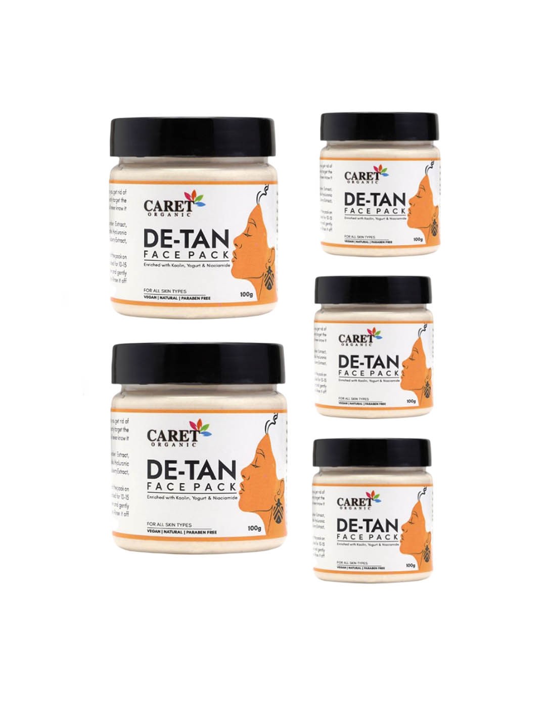 

CARET ORGANIC Set Of 5 De-Tan For Tan Removal & Skin Repair Face Pack - 100 g Each, White