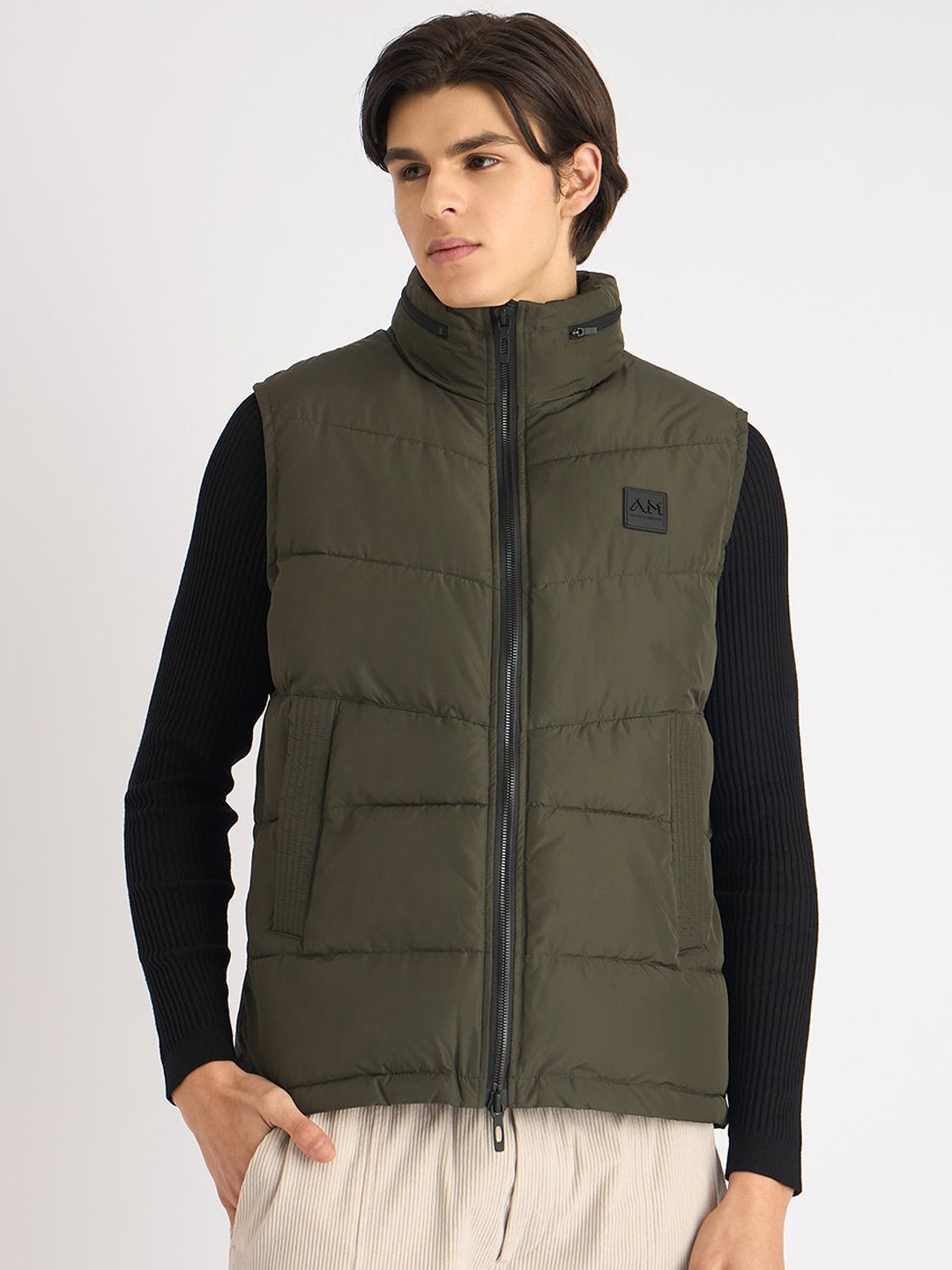 

Antony Morato Men Hooded Solid Casual Gilet Jacket, Olive