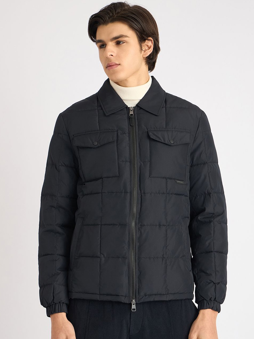 

Antony Morato Men Spread Collar Solid Casual Padded Jacket, Navy blue