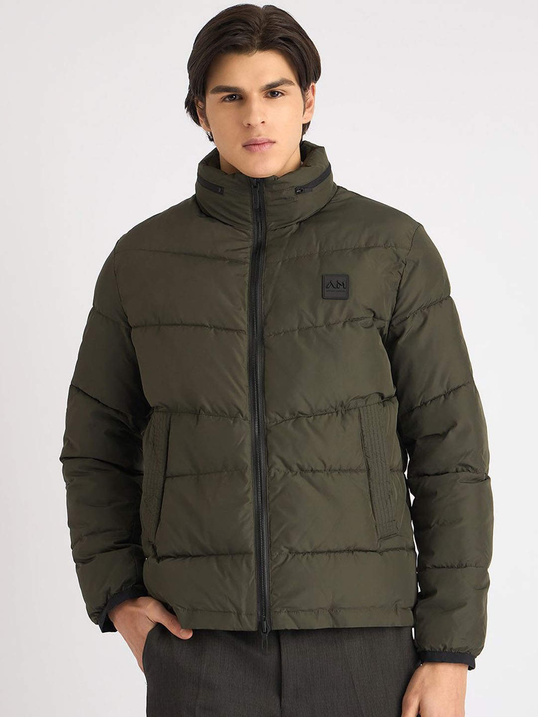 

Antony Morato Men Hooded Solid Casual Puffer Jacket, Olive