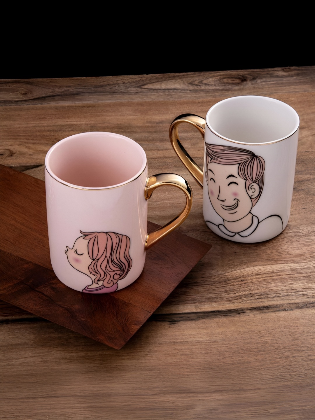 

giBOX Pink & White 2 Pieces Girl & Boy Printed Ceramic Matte Mugs