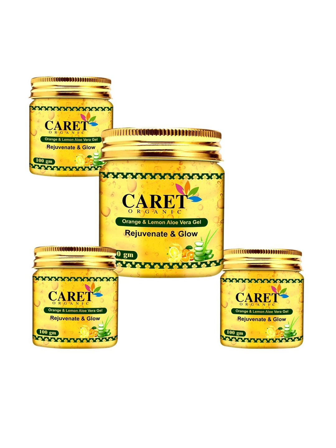 

CARET ORGANIC Set Of 4 Orange & Lemon Vitamin C Anti Wrinkle Facial Gel - 100 g Each, Yellow