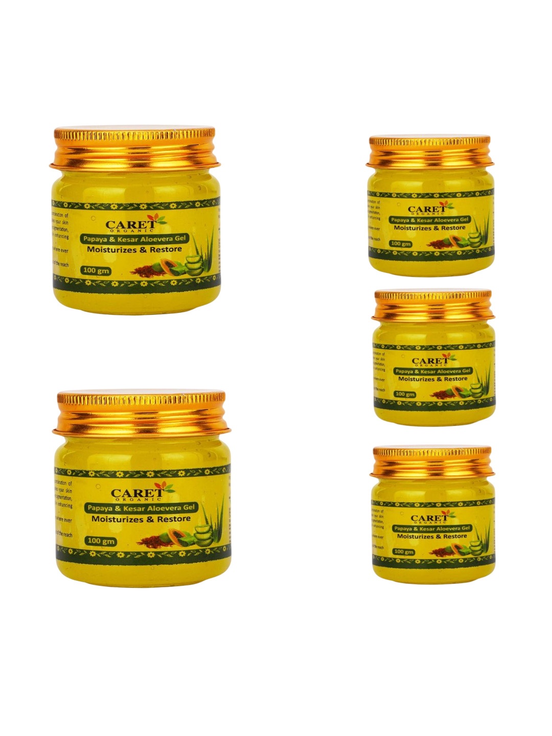 

CARET ORGANIC Set Of 5 Papaya & Kesar Aloevera Gel - 100 g Each, White