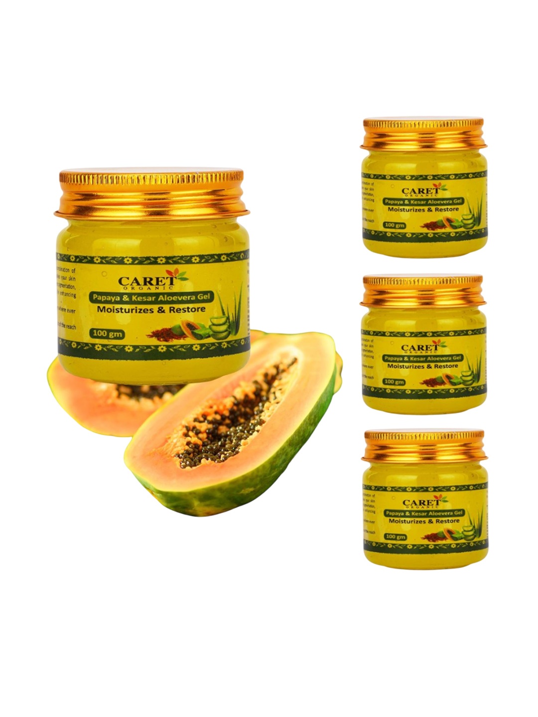 

CARET ORGANIC Set Of 4 Papaya & Kesar Aloevera Gel - 100 g Each, White