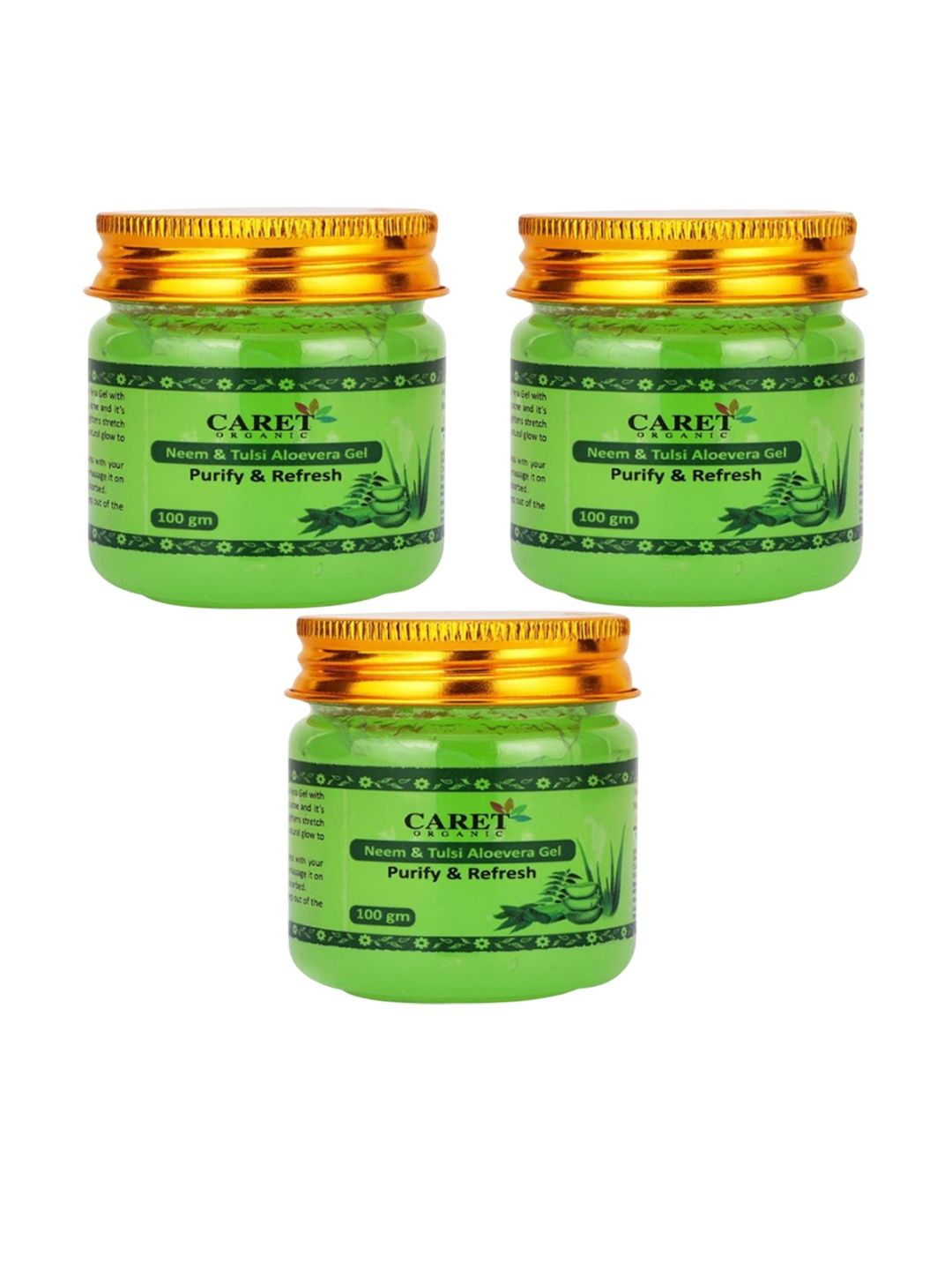 

CARET ORGANIC Set Of 3 Neem & Aloe Vera Gel - 100 g Each, Green