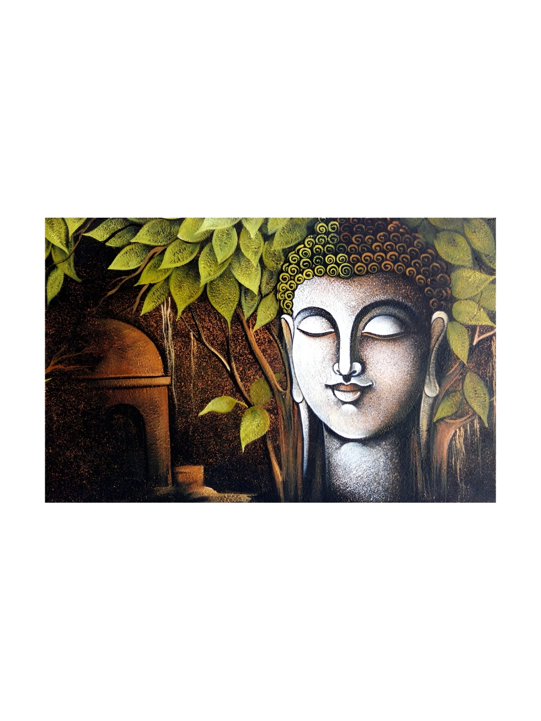 

Inephos Green And Brown Religious Printed Paper Canvas Unframed Wall Paintings