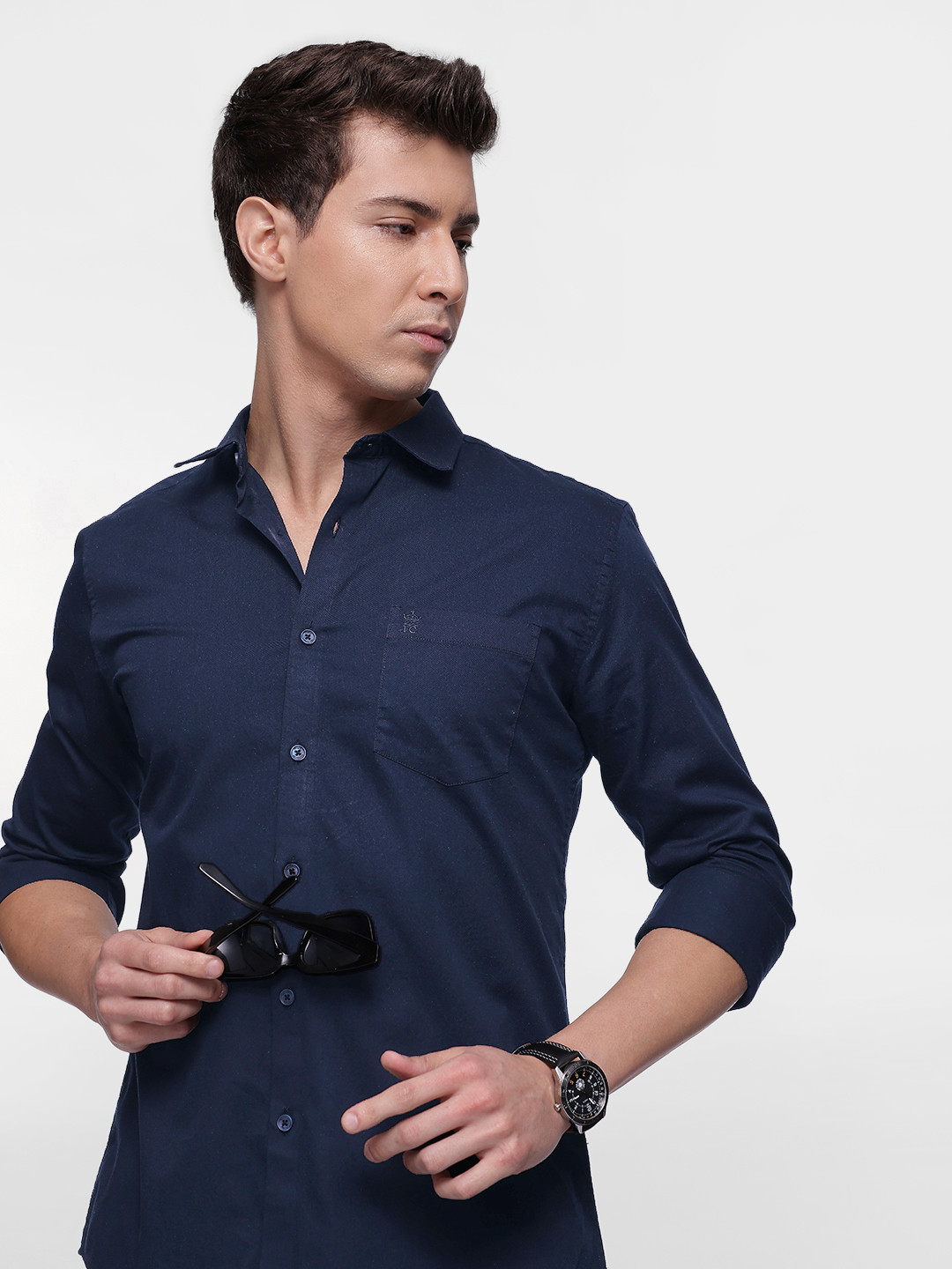 

French Connection Premium Pure Cotton Slim Fit Casual Shirt, Navy blue