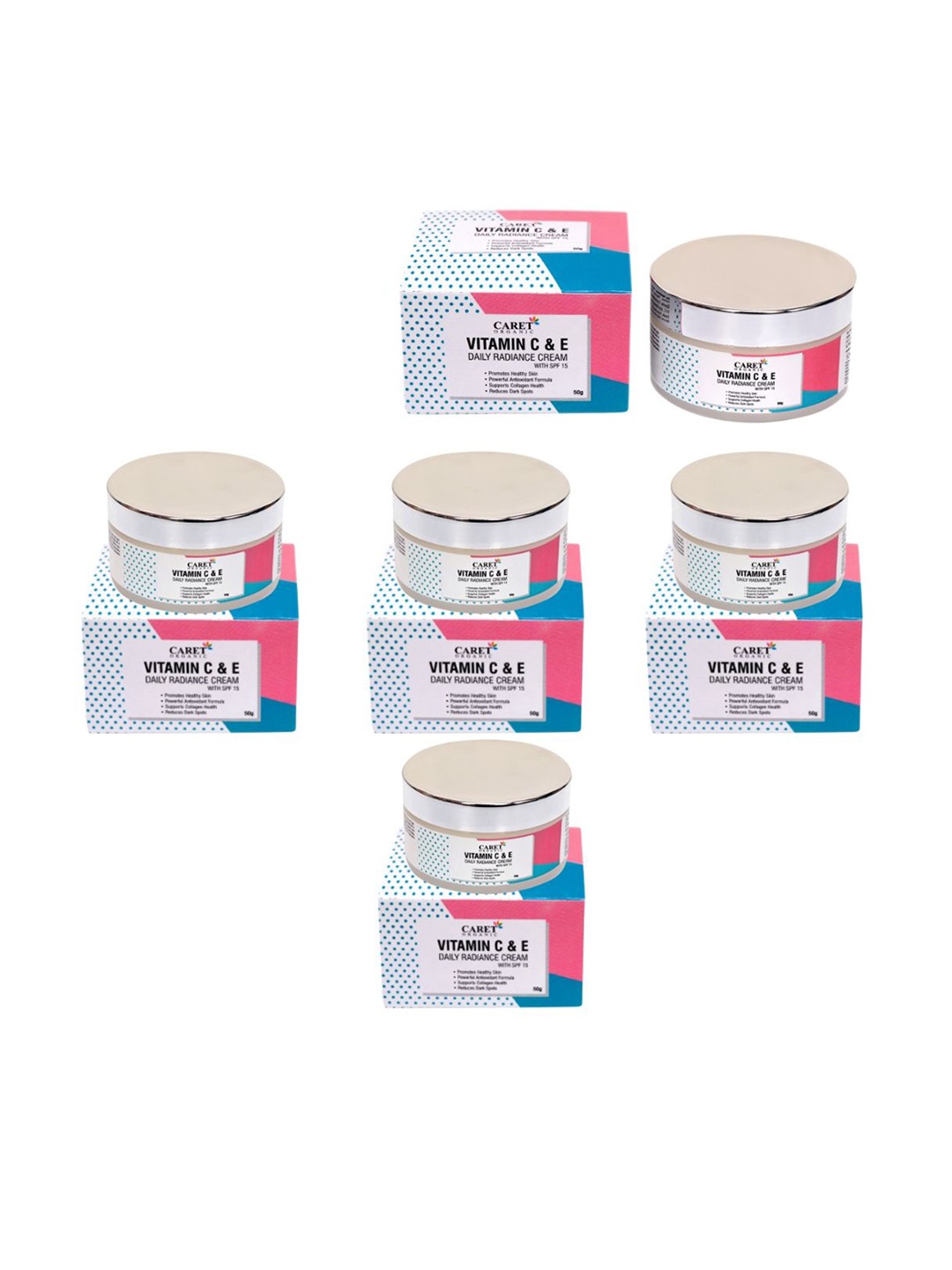 

CARET ORGANIC Set Of 5 Vitamin C & E Radiance Cream For Soft & Brightening Skin-50 g Each, White