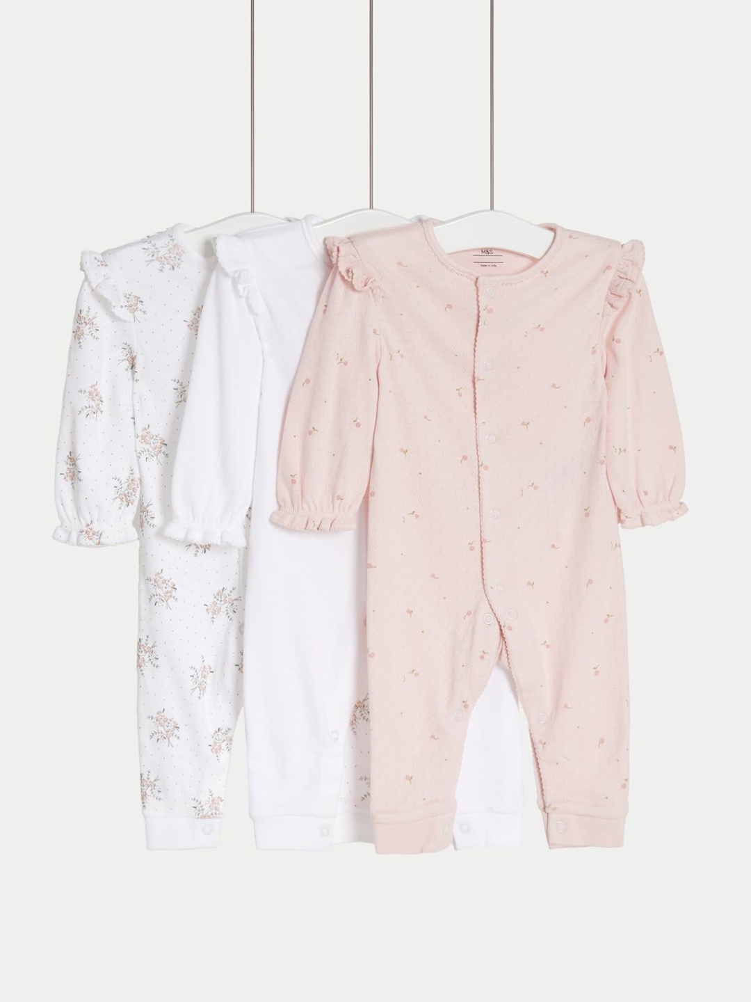 

Marks & Spencer Girls Pack of 3 Printed Rompers, Pink
