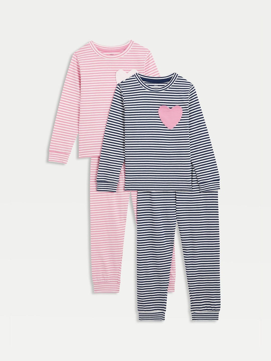 

Marks & Spencer Girls Striped Night suit, Navy blue