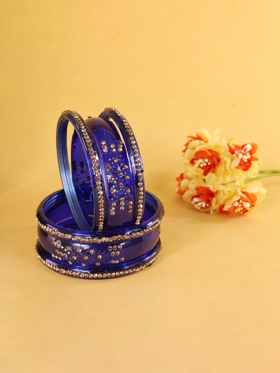 

LAVAZZA Set Of 6 Zircon Diamond Stone Studded Bangles, Blue