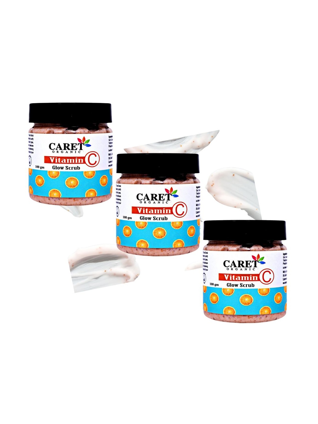 

CARET ORGANIC Set Of 3 Vitamin C Glow Scrub For Naturals Exfoliating- 100 g Each, White