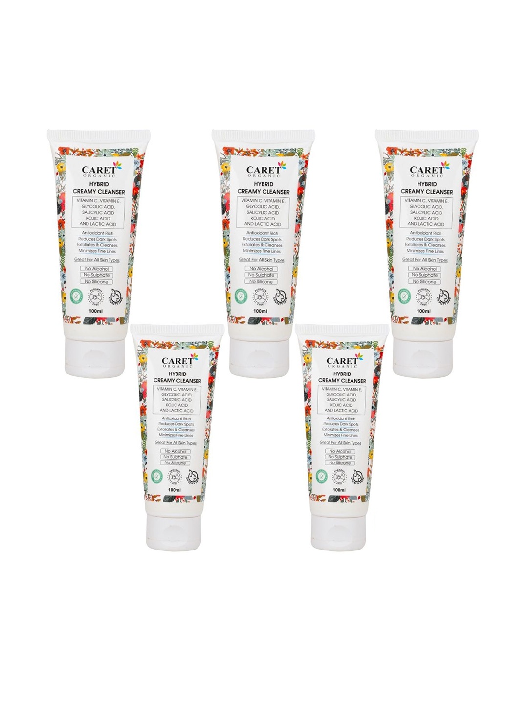 

CARET ORGANIC Set Of 5 Hybrid Creamy Cleanser For Anti-Aging & Skin Repair - 100 ml Each, White