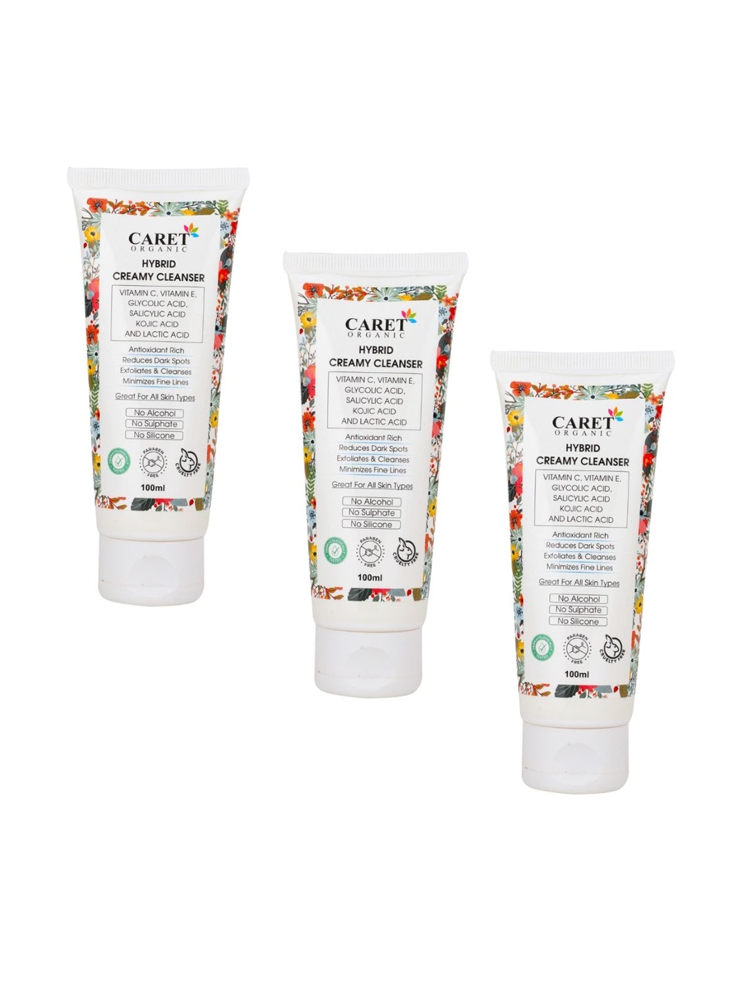 

CARET ORGANIC Set Of 3 Hybrid Creamy Cleanser For Skin Glowing- 100 ml Each, White