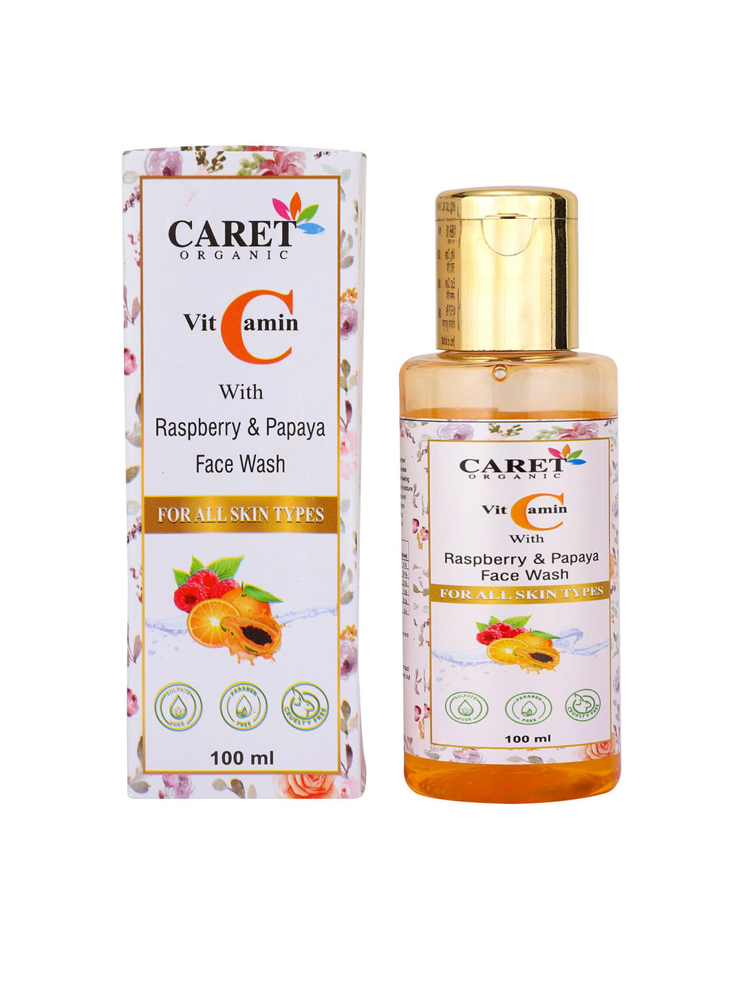 

CARET ORGANIC Vitamin C Face Wash With Raspberry & Papaya - 100 ml, White