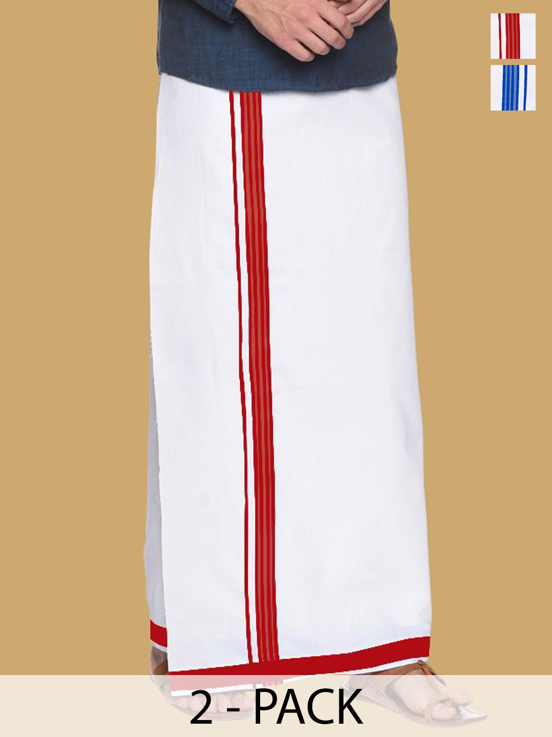 

WHITE HEART Men Pack of 2 Pure Cotton Single Layer Dhoti with Coloured Border