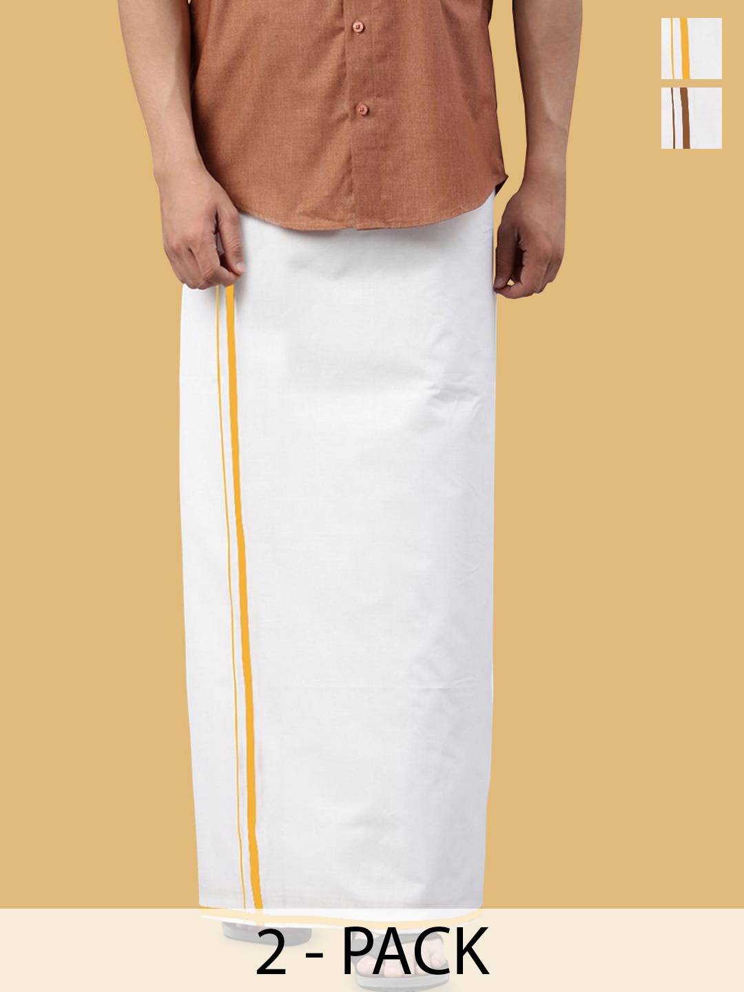 

WHITE HEART Men Pack of 2 Pure Cotton Single Layer Dhoti with Coloured Border