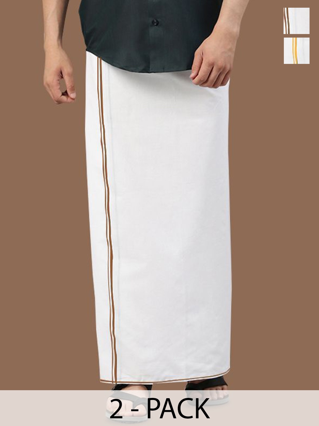

WHITE HEART Men Pack of 2 Pure Cotton Single Layer Dhoti with Coloured Border