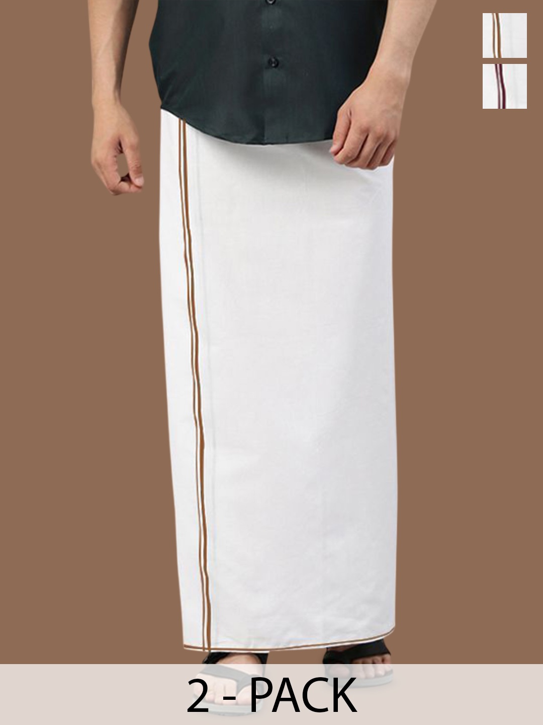 

WHITE HEART Men Pack of 2 Pure Cotton Single Layer Dhoti with Coloured Border