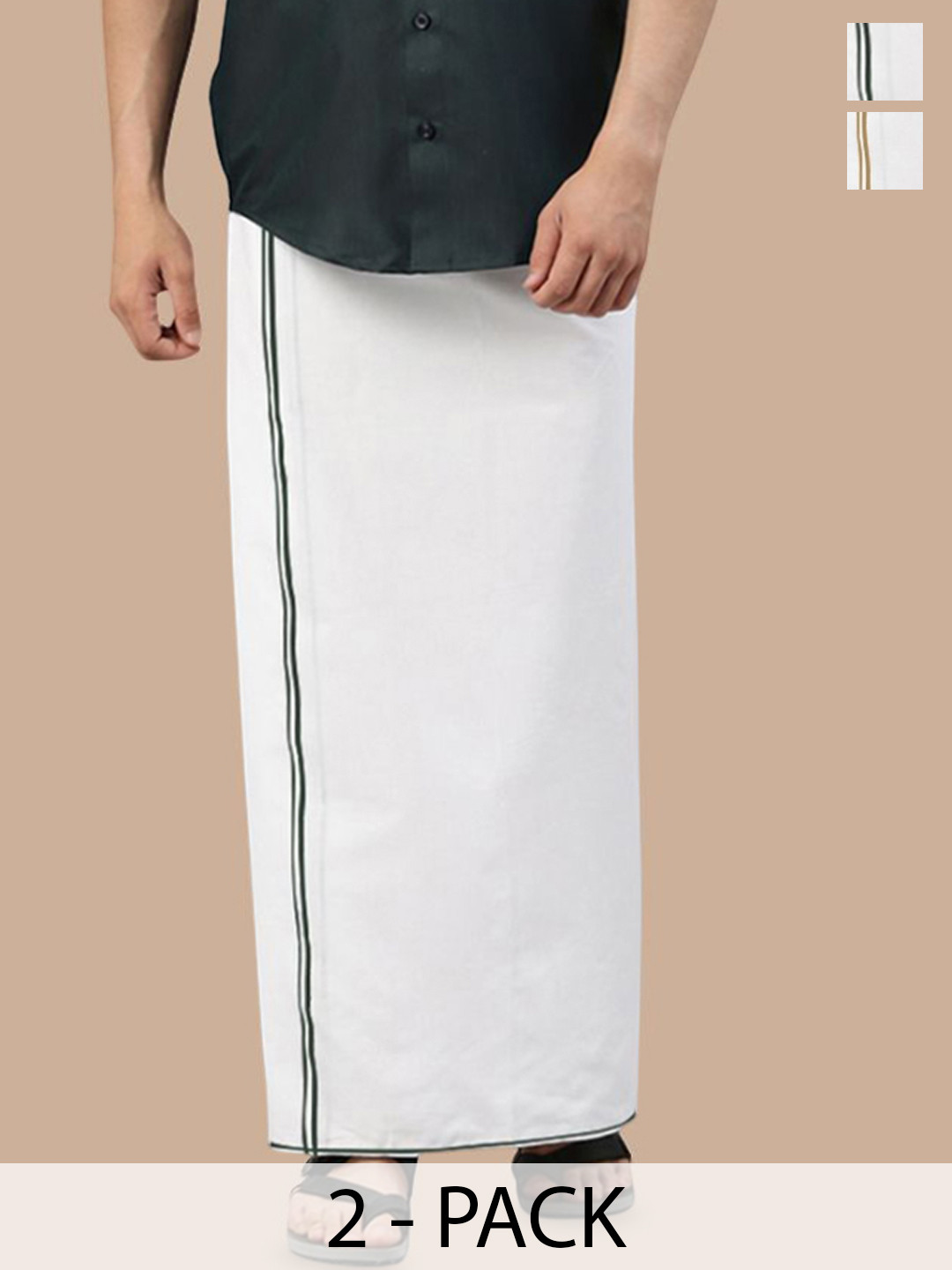 

WHITE HEART Men Pack of 2 Pure Cotton Single Layer Dhoti with Coloured Border