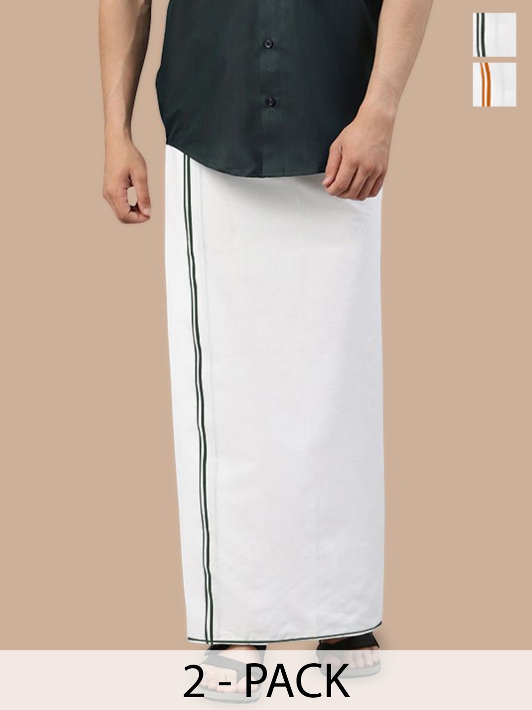 

WHITE HEART Men Pack of 2 Pure Cotton Single Layer Dhoti with Coloured Border
