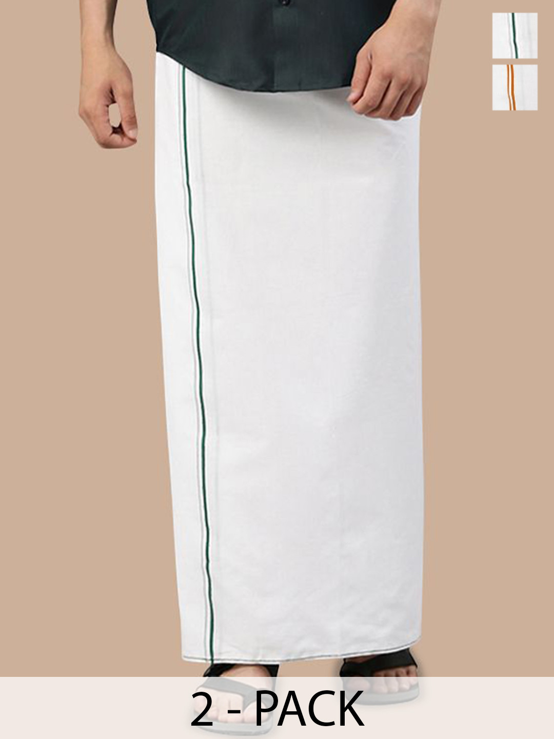 

WHITE HEART Men Pack of 2 Pure Cotton Single Layer Dhoti with Coloured Border