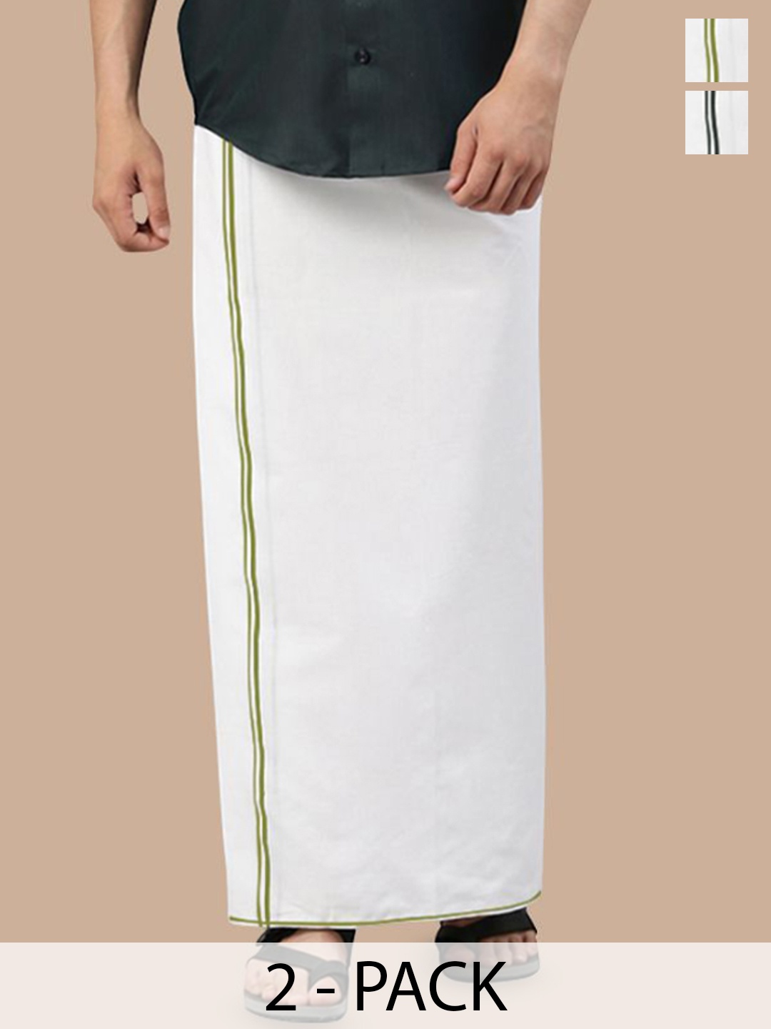 

WHITE HEART Men Pack of 2 Pure Cotton Single Layer Dhoti with Coloured Border