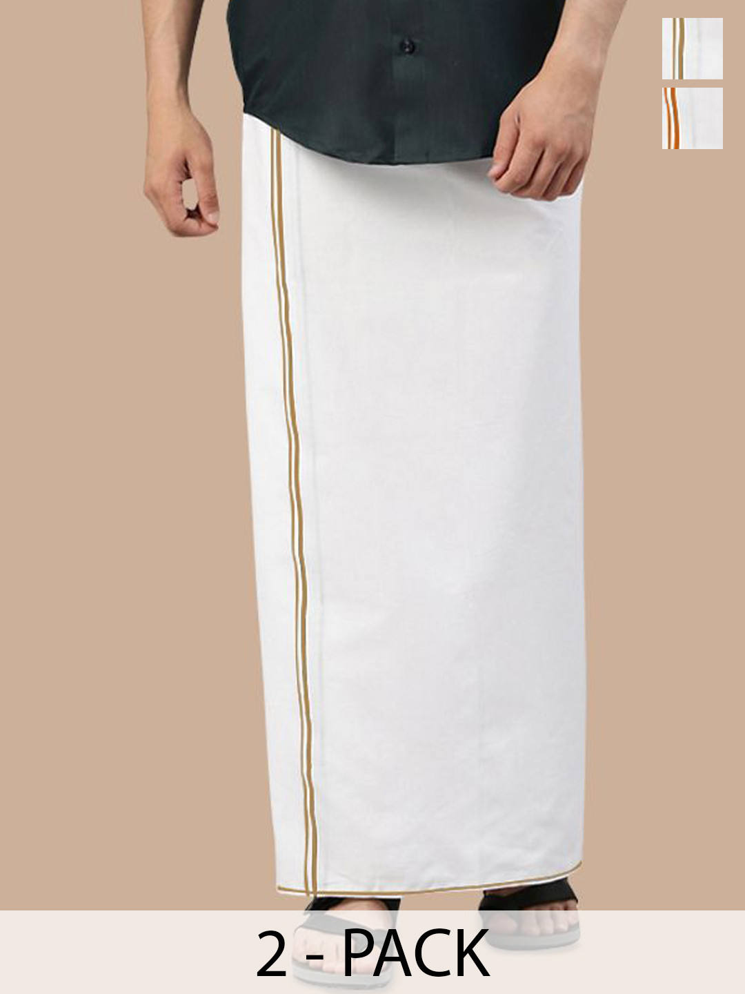 

WHITE HEART Men Pack of 2 Pure Cotton Single Layer Dhoti with Coloured Border