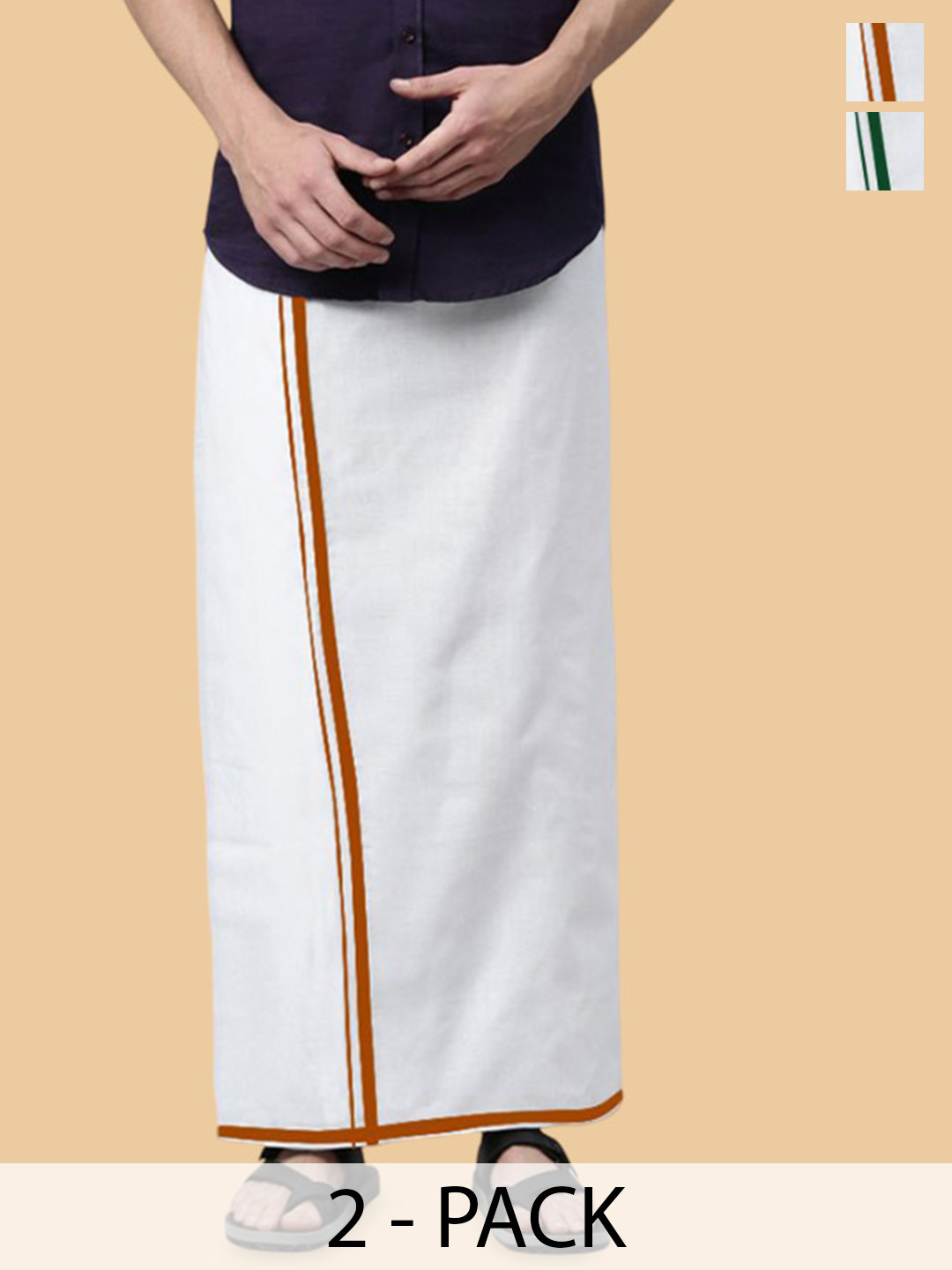 

WHITE HEART Men Pack of 2 Pure Cotton Single Layer Dhoti with Coloured Border