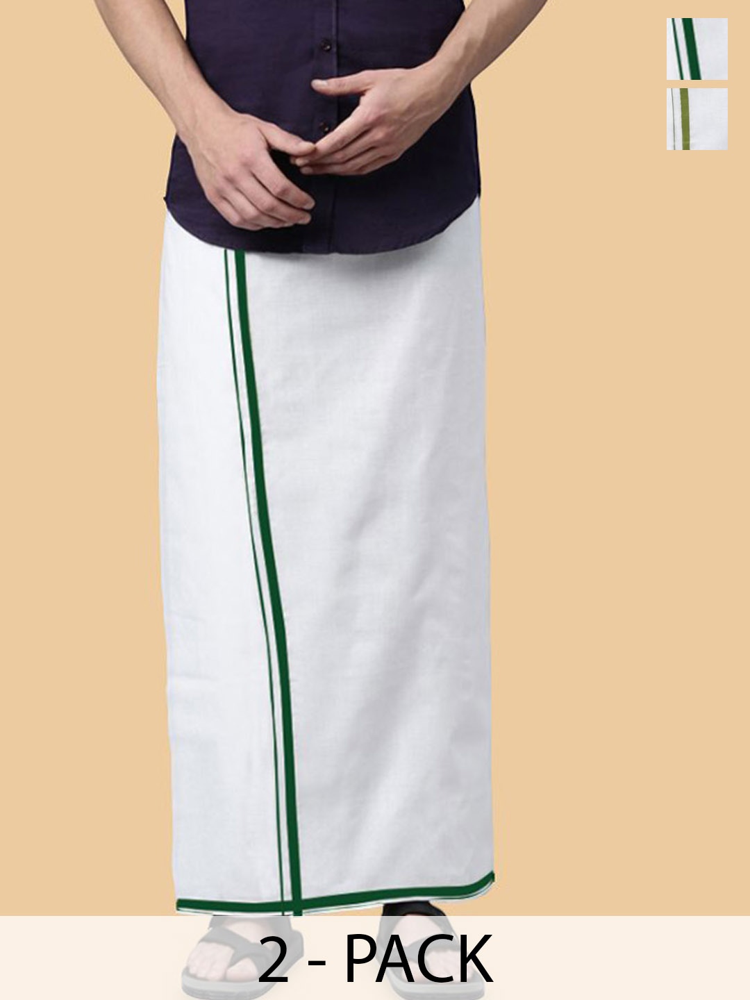 

WHITE HEART Pack Of 2 Men Cotton Big Border Single Layer Dhoti