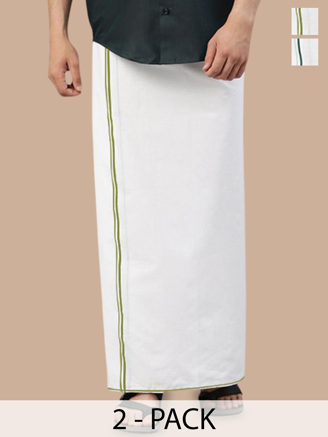 

WHITE HEART Men Pack of 2 Pure Cotton Single Layer Dhoti with Coloured Border