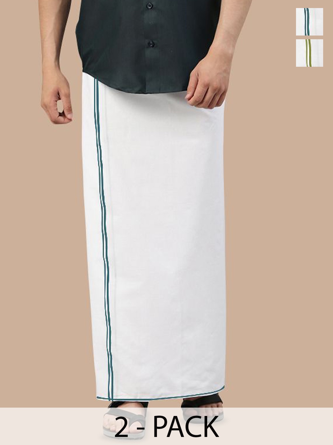 

WHITE HEART Men Pack of 2 Pure Cotton Single Layer Dhoti with Coloured Border