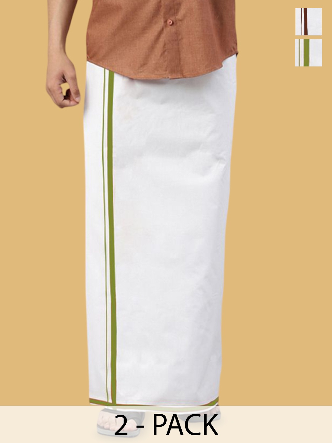 

WHITE HEART Men Pack of 2 Pure Cotton Single Layer Dhoti with Coloured Border