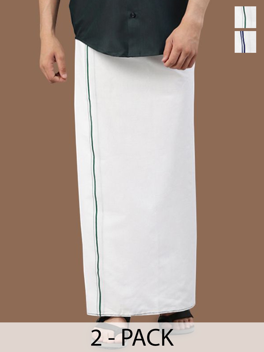 

WHITE HEART Men Pack of 2 Pure Cotton Single Layer Dhoti with Coloured Border