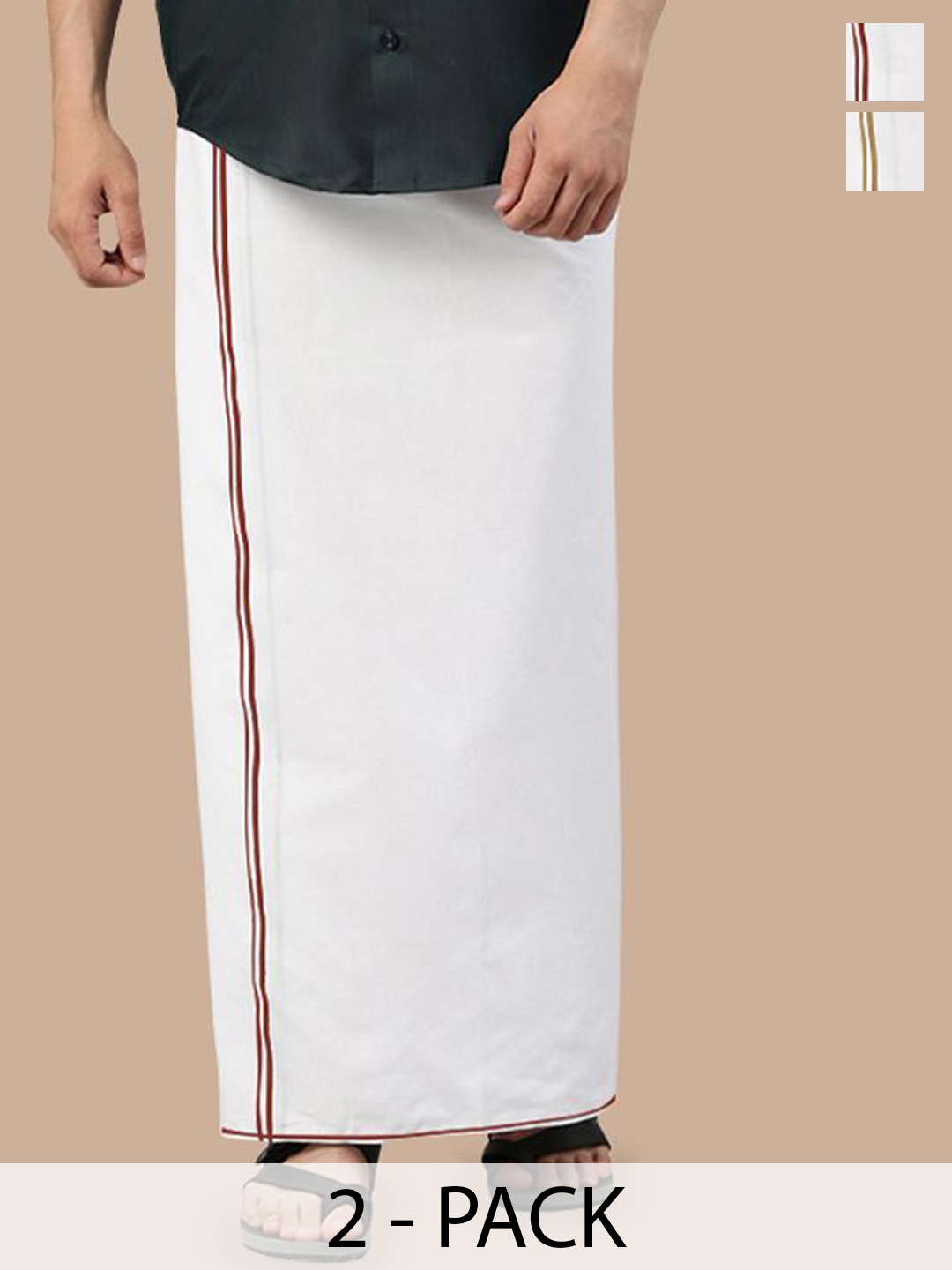 

WHITE HEART Men Pack of 2 Pure Cotton Single Layer Dhoti with Coloured Border