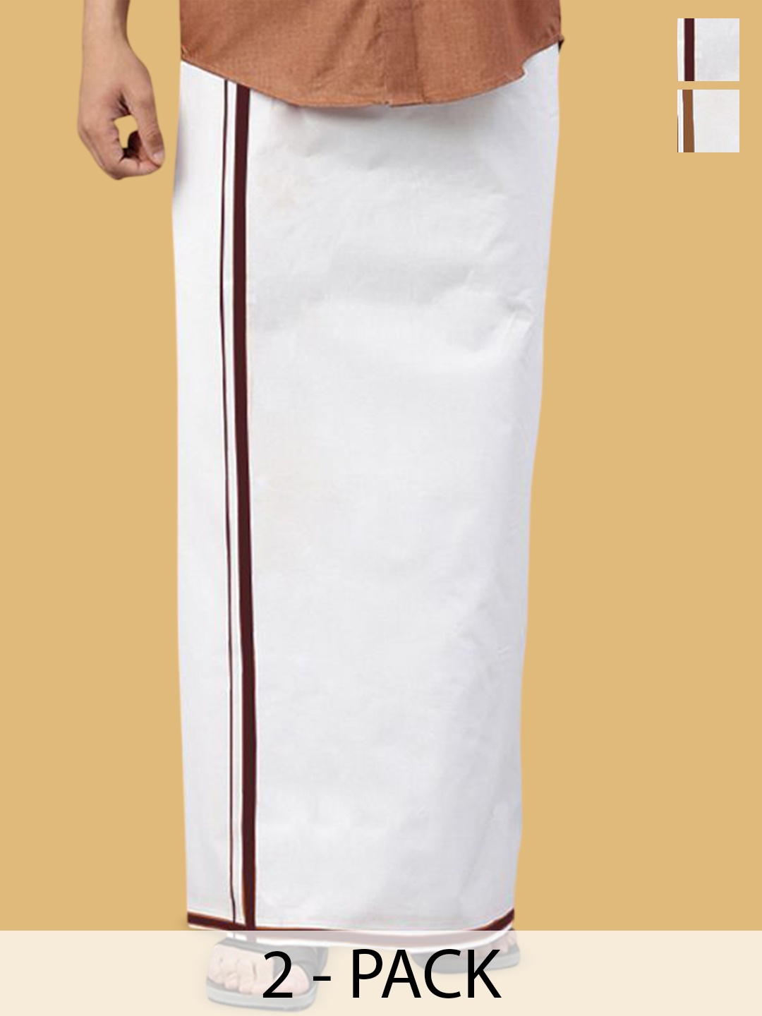 

WHITE HEART Men Pack of 2 Pure Cotton Single Layer Dhoti with Coloured Border
