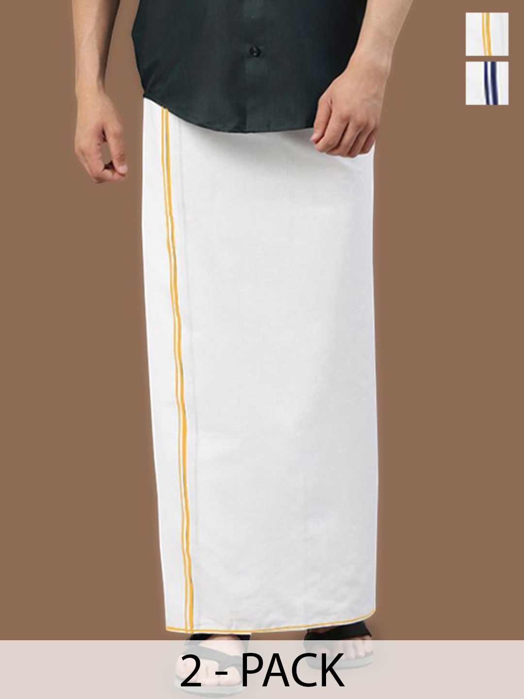

WHITE HEART Men Pack of 2 Pure Cotton Single Layer Dhoti with Coloured Border
