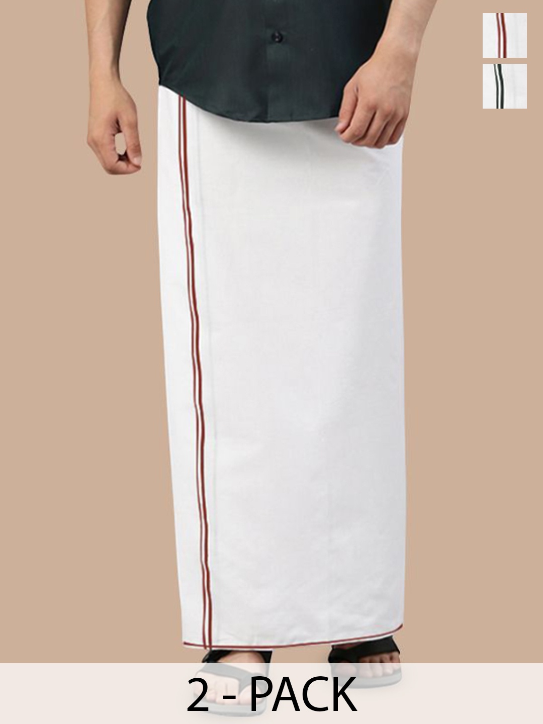 

WHITE HEART Men Pack of 2 Pure Cotton Single Layer Dhoti with Coloured Border