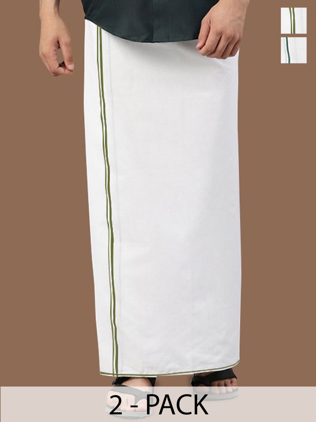 

WHITE HEART Men Pack of 2 Pure Cotton Single Layer Dhoti with Coloured Border