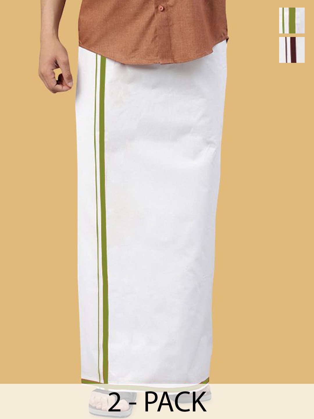 

WHITE HEART Men Pack of 2 Pure Cotton Single Layer Dhoti with Coloured Border