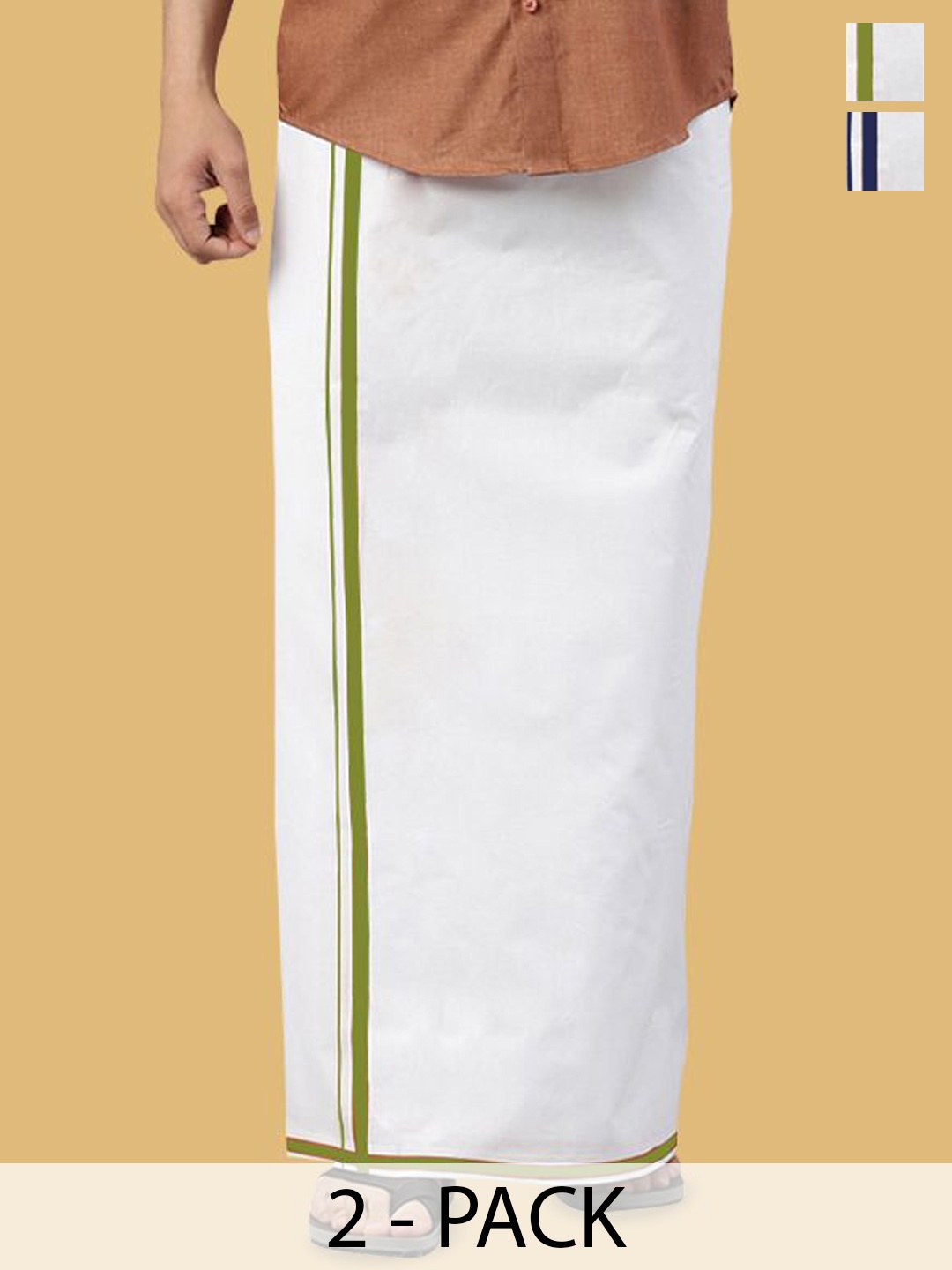 

WHITE HEART Men Pack of 2 Pure Cotton Single Layer Dhoti with Coloured Border