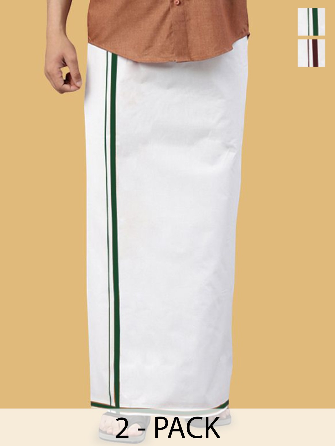 

WHITE HEART Men Pack of 2 Pure Cotton Single Layer Dhoti with Coloured Border