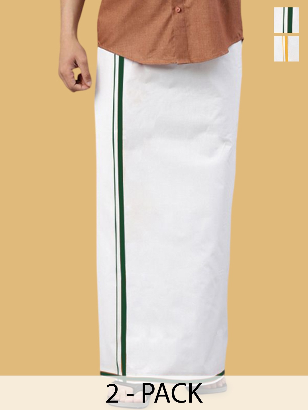 

WHITE HEART Men Pack of 2 Pure Cotton Single Layer Dhoti with Coloured Border