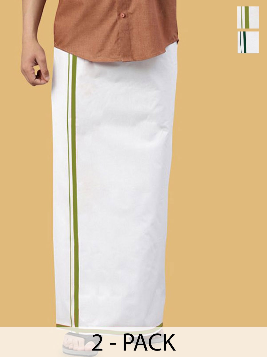 

WHITE HEART Men Pack of 2 Pure Cotton Single Layer Dhoti with Coloured Border