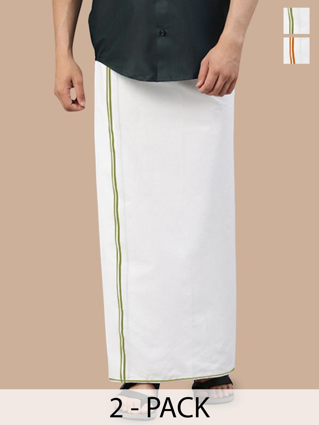 

WHITE HEART Men Pack of 2 Pure Cotton Single Layer Dhoti with Coloured Border