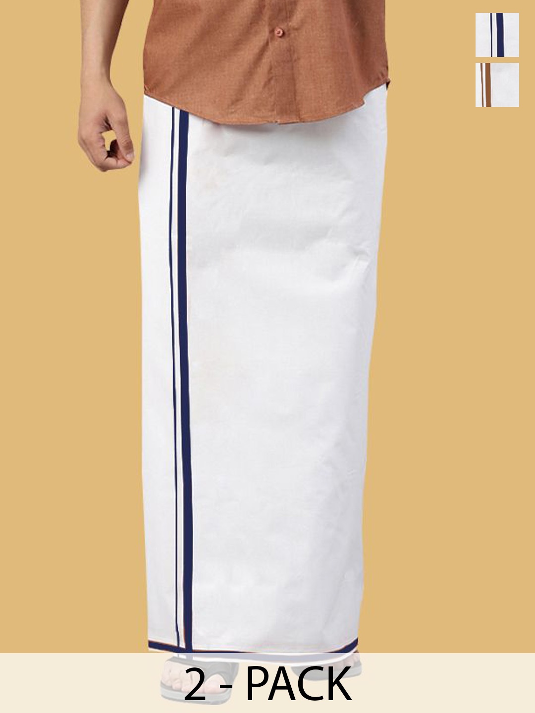 

WHITE HEART Men Pack of 2 Pure Cotton Single Layer Dhoti with Coloured Border