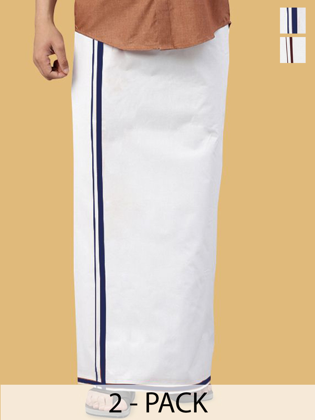 

WHITE HEART Men Pack of 2 Pure Cotton Single Layer Dhoti with Coloured Border