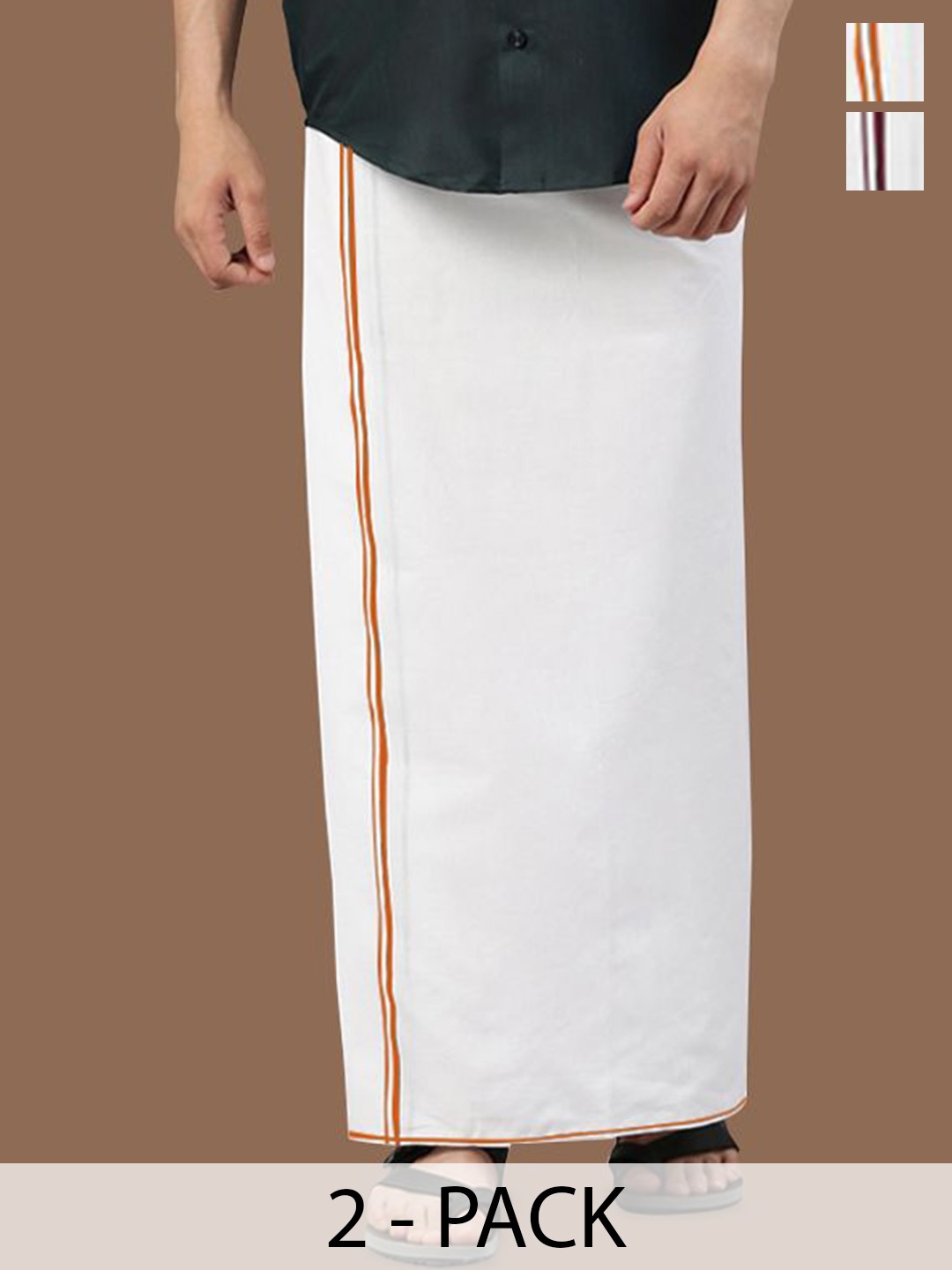 

WHITE HEART Men Pack of 2 Pure Cotton Single Layer Dhoti with Coloured Border