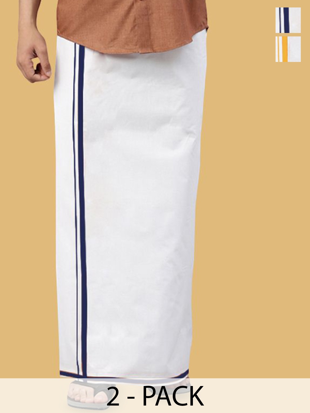

WHITE HEART Men Pack of 2 Pure Cotton Single Layer Dhoti with Coloured Border
